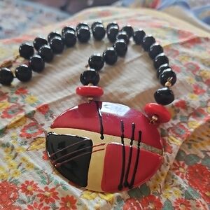 Artistic Red and Black Beaded Necklace